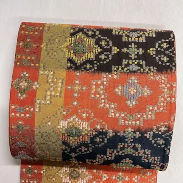 츠무기지 하나비시 카스리 격자 무늬 후쿠로 오비 기모노 013t