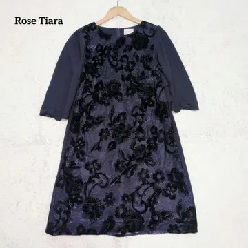 로즈 티아라 꽃무늬 레이스 쉬폰 원피스 네이비 빅 사이즈