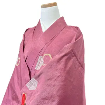 츠무기 육각 추상 무늬 코몬 더스티 핑크 기모노 071t