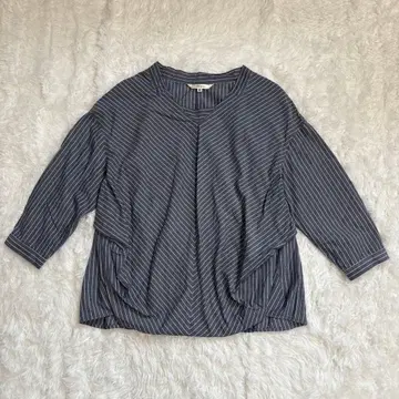 dix-sept 여성용 7부 소매 블라우스 L 스트라이프 블루 코튼