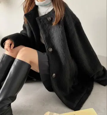 classicalelf 믹스 샤기 미들 코트 블랙 M 사이즈