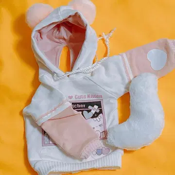 옷 갈아입기 봉제 인형 20cm용 멘헤라 후드티 핑크