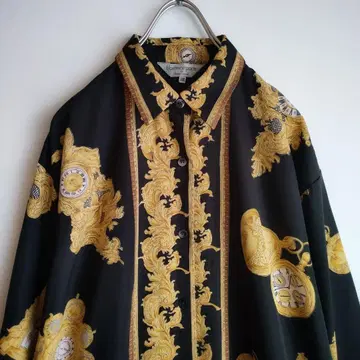 시계 패턴 패턴 셔츠 블랙 빈티지 빈티지 스카프 패턴 디자인 셔츠