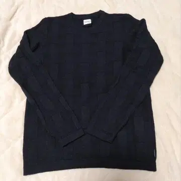 아르마니 다크 블루 뜨개질 무늬 크루넥 니트