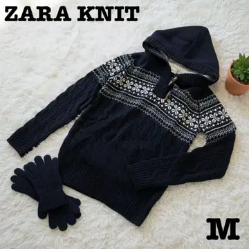 레어 ZARA KNIT 노르딕 무늬 케이블 니트 후드티 네이비 M