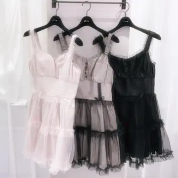 pium 튤 프릴 점프수트 원피스