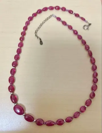 [레어] K10 비즈 천연 루비 목걸이 45cm 대형 투명 빨간색