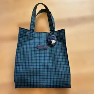 파밀리아 청록색 체크 토트백