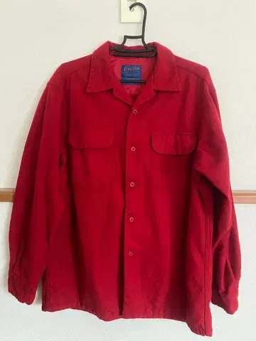 Pendleton 빨간색 오픈 카라 셔츠 100% 울 90s