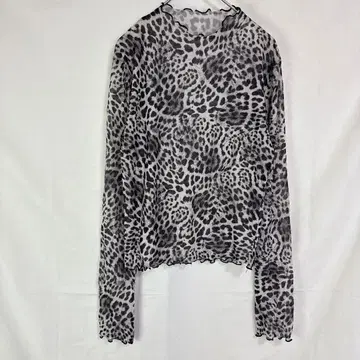 시어 탑 레오파드 무늬 메로우 프릴 타이트 핏 레이어드 얇은 소재