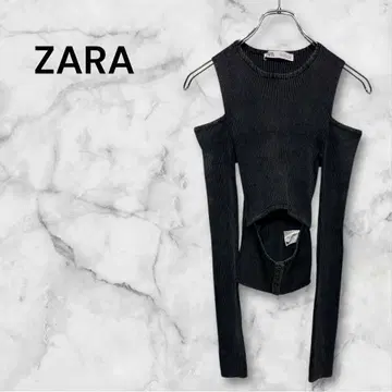 자라 니트탑 티셔츠 오픈숄더 긴팔 S 스트라이프