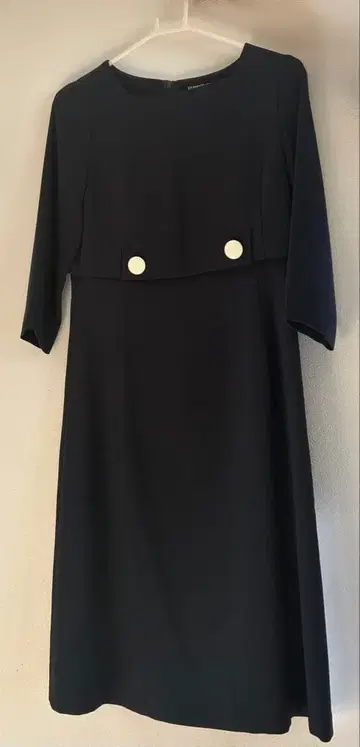 STRAWBERRY-FIELDS 네이비 7부 소매 무릎 아래 기장 원피스