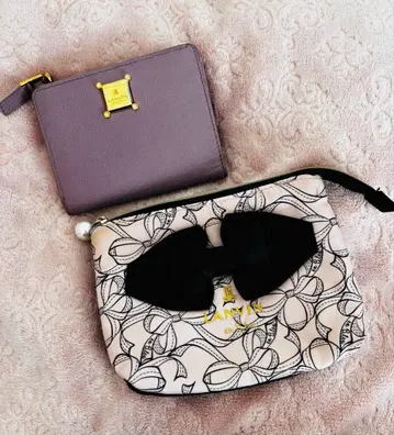 LANVAN en Bleu 여성용 접이식 지갑과 티슈 파우치 세트