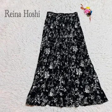 호시레이나 롱 스커트 플리츠 블랙 꽃무늬 오피스 캐주얼 M