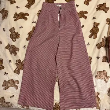 Lily Brown 빨간색과 화이트 체크 와이드 팬츠