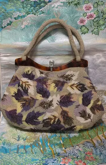 고급 비즈 기모노 가방 럭셔리 리프 무늬 컨디션 최상