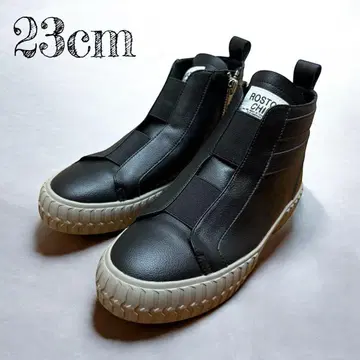 [미사용에 가까움] 블랙 하이컷 스니커즈 23cm 블랙 가죽 사이드 지퍼