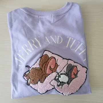 톰과 제리 긴팔 트레이닝복 보아 자수 옅은 보라색 퍼플 핑크 맨투맨