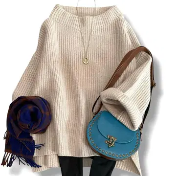 새상품급 에브리데이 아이라이크 니트 리브 울 플레어 소매 루즈핏 F