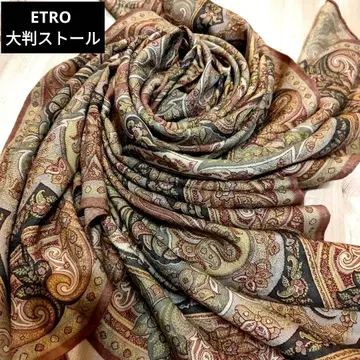ETRO 페이즐리 무늬 실크 울 대형 스톨 숄 130cm