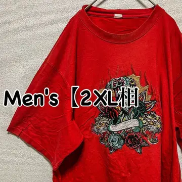 HC80 [US 수입 ] 자수 반팔 T셔츠 [남성용 2XL 상당 ] 레드