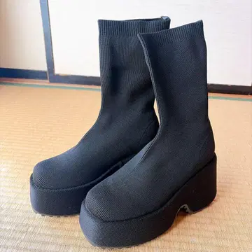 그레일 통굽 니트 미들 부츠 [zr1193] 블랙 GRL