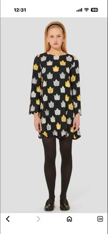 튤립 패턴 긴팔 원피스