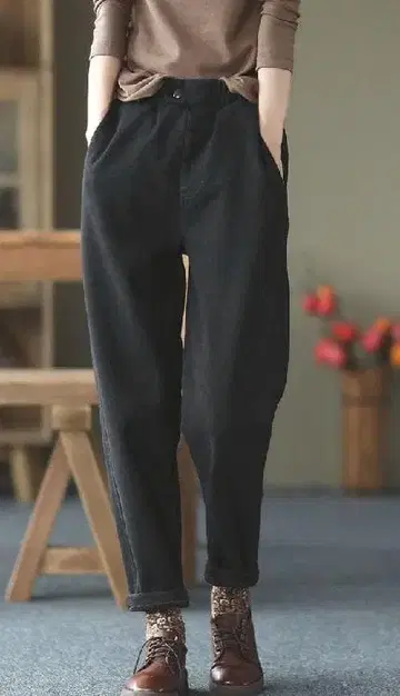 XL 울트라 웜 안감 퍼 슬림 전체 밴딩 포켓 테이퍼드 팬츠 블랙 XL