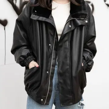 3.3 field trip 팜스탄 보아 안감 페이크 가죽 자켓