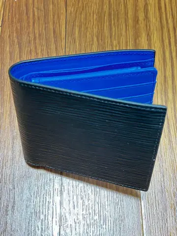 이단 접이식 지갑 블랙 블루 가죽