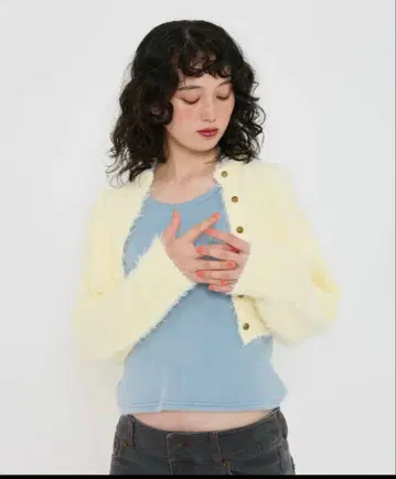 TINA:JOJUN 샤기 니트 가디건 크림