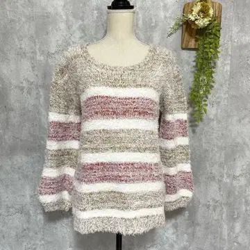 [로시카리에] 샤기 니트 스웨터 보더 튜닉 포근한 M