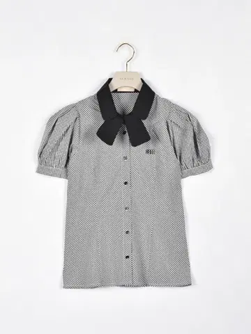 An MILLE 안미르 리본 옷깃 턱 블라우스 깅엄 체크