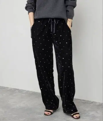 COUTURE D'ADAM 글리터 벨벳 이지 팬츠 38 블랙