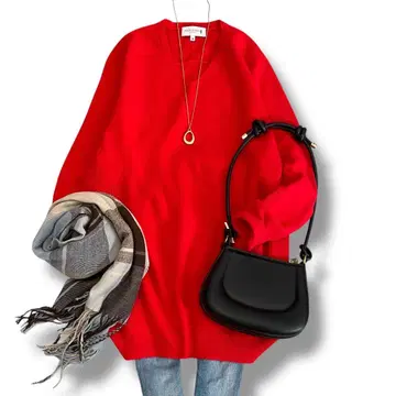 새상품급 매킨토시 철학 하이 게이지 캐시미어 니트 빨간색 루즈핏