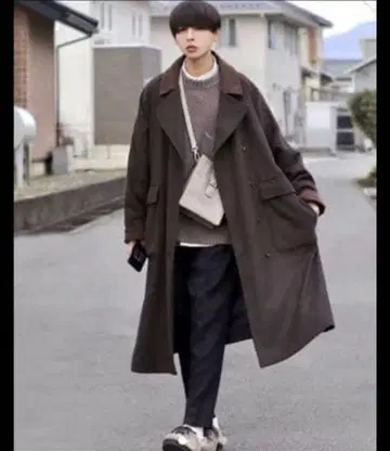 [ Loose ] 오버 사이즈 코듀로이 절개 멜톤 더블 롱 코트