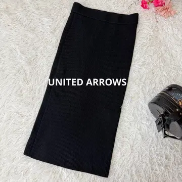 유나이티드 애로우즈 울 혼방 리브 니트 스커트 블랙 롱 기장 타이트 F