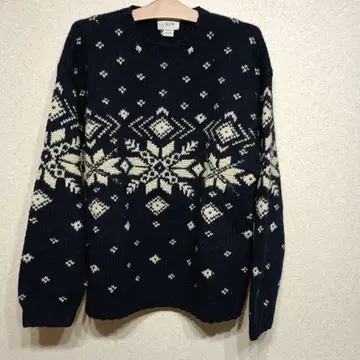 J.Crew 니트 스웨터 L 네이비 눈꽃 패턴 핸드니트