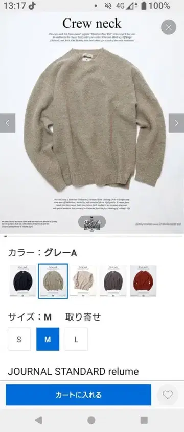 JOURNAL STANDARD relume 크루넥 니트 M 사이즈