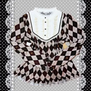 00s y2k 모리걸 히메 스타일 체크 무늬 프릴 긴팔 상의