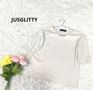 저스길리티 [ M ] 상의 V넥 니트 5부 소매 리브 스트레치