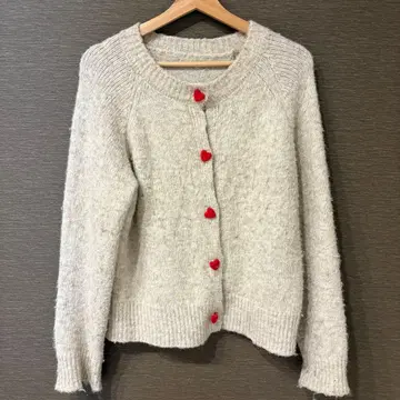 니트 가디건 하트 스웨터 아이보리 여성용 긴팔