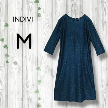 인디비 INDIVI 고급 플레어 원피스 플라워 레이스 경사 무릎 기장