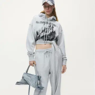 H&M 글렌 마틴 스타일 디테일 프린트 후드 맨투맨 L