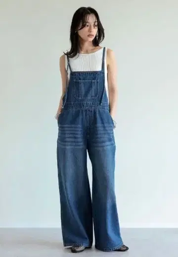 Re:EDIT 내로우 스트랩 데님 살로펫 L