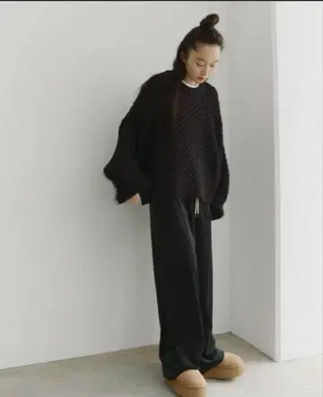 FASHIRU 릴렉스드 핏 아란 스웨터 블랙