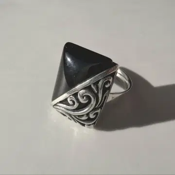 블랙 오닉스 조각 시스루 디자인 고딕풍 925 실버 반지