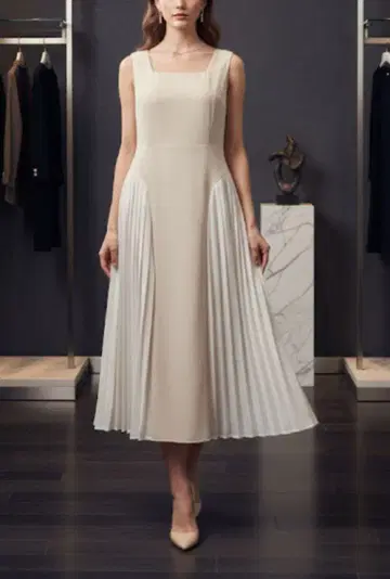 후나야마 쿠미코 사이드 플리츠 롱 원피스 [ 새상품, 택 포함 ]