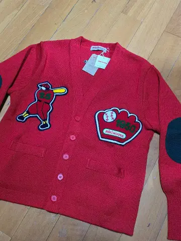 미키 하우스 니트 가디건 야구 모티브 사이즈 M