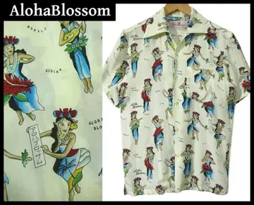 일본제 아로하 블라썸 플라 걸 류큐 의상 하와이안 아로하 셔츠 38